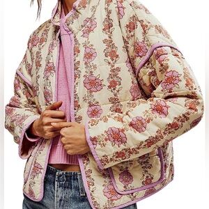 Floral Quilted Jacket - Cream and Pink